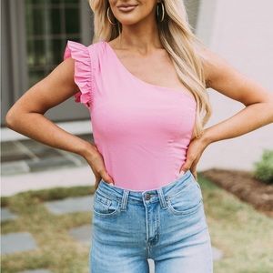 Never worn one shoulder pink bodysuit